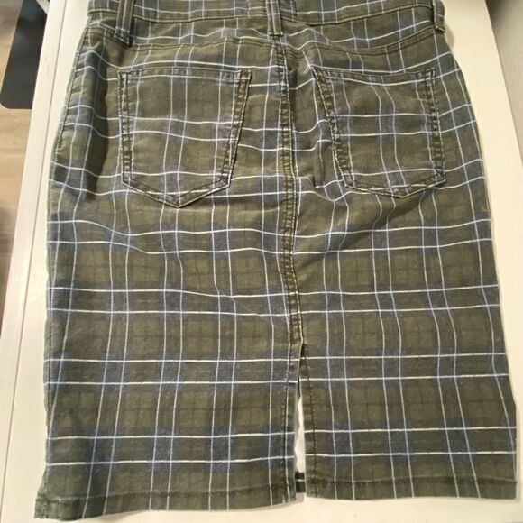 Current/Elliott The Soho Zip Stiletto Pencil  Plaid Skirt Size 26/0 Muted Olive - Picture 2 of 13